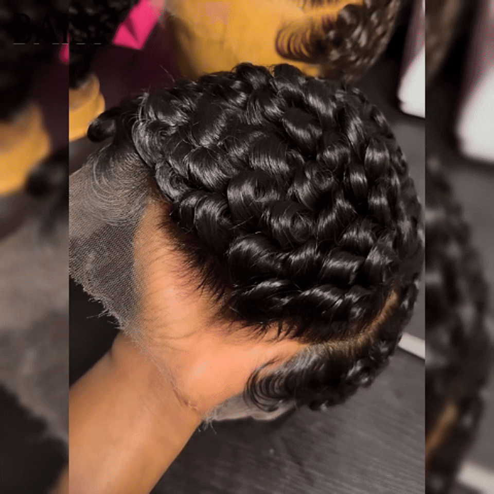 BAISI Pixie Afro Curl Wig 13x4 renda frontal encaracolada toda preta em cabelo 100% humano F-905