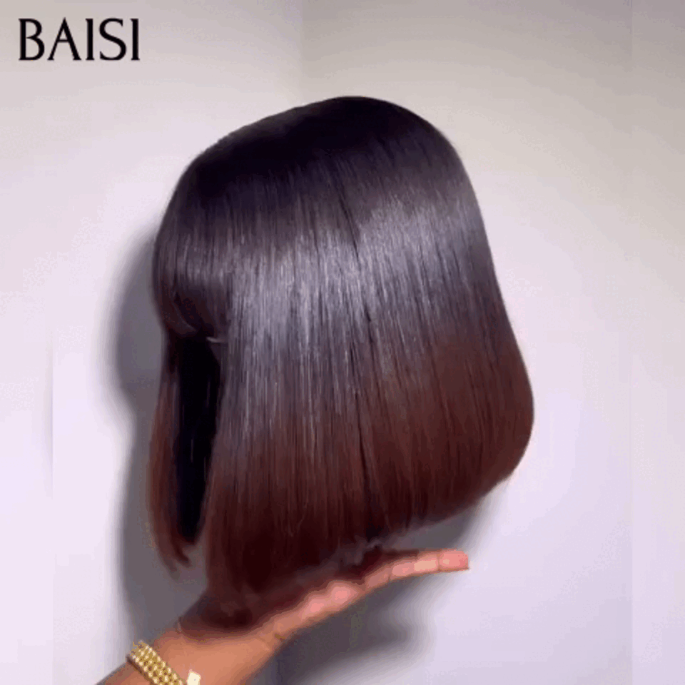 BAISI Perruques 98€ 8 Pouces Bob lisse Avec Frange en couleur 1BT4# de Luxe 100% Vietnam Hair SDD BONE STRAIGHT 300% densité BS65
