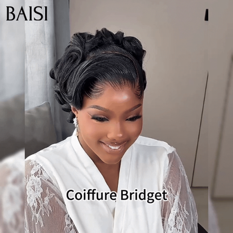BAISI Coiffure de luxe Bridget Perruques Mariage noir Prête à porter chignon et personalisation comme sur la vidéo 100% identique avec lace frontale événement spécial BS120