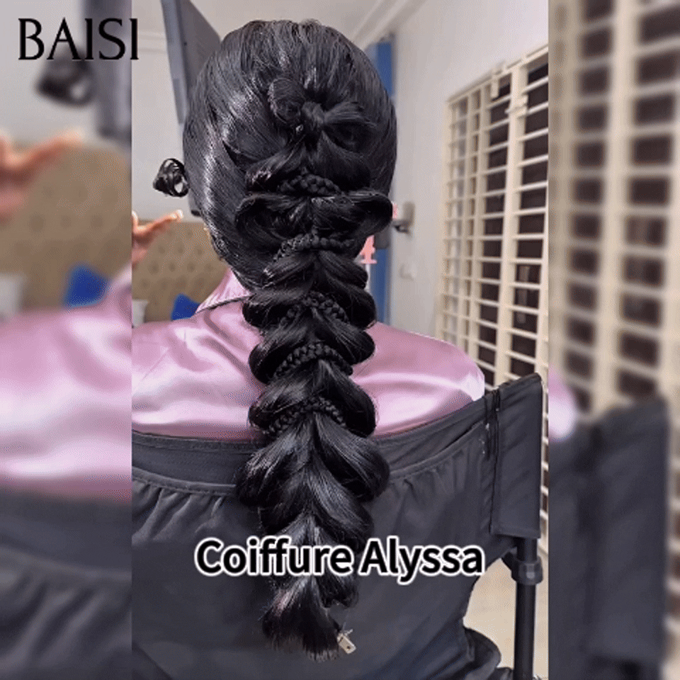 BAISI Coiffure de luxe Alyssa Perruques Mariage noir Prête à porter chignon et personalisation comme sur la vidéo 100% identique avec lace frontale événement spécial BS120