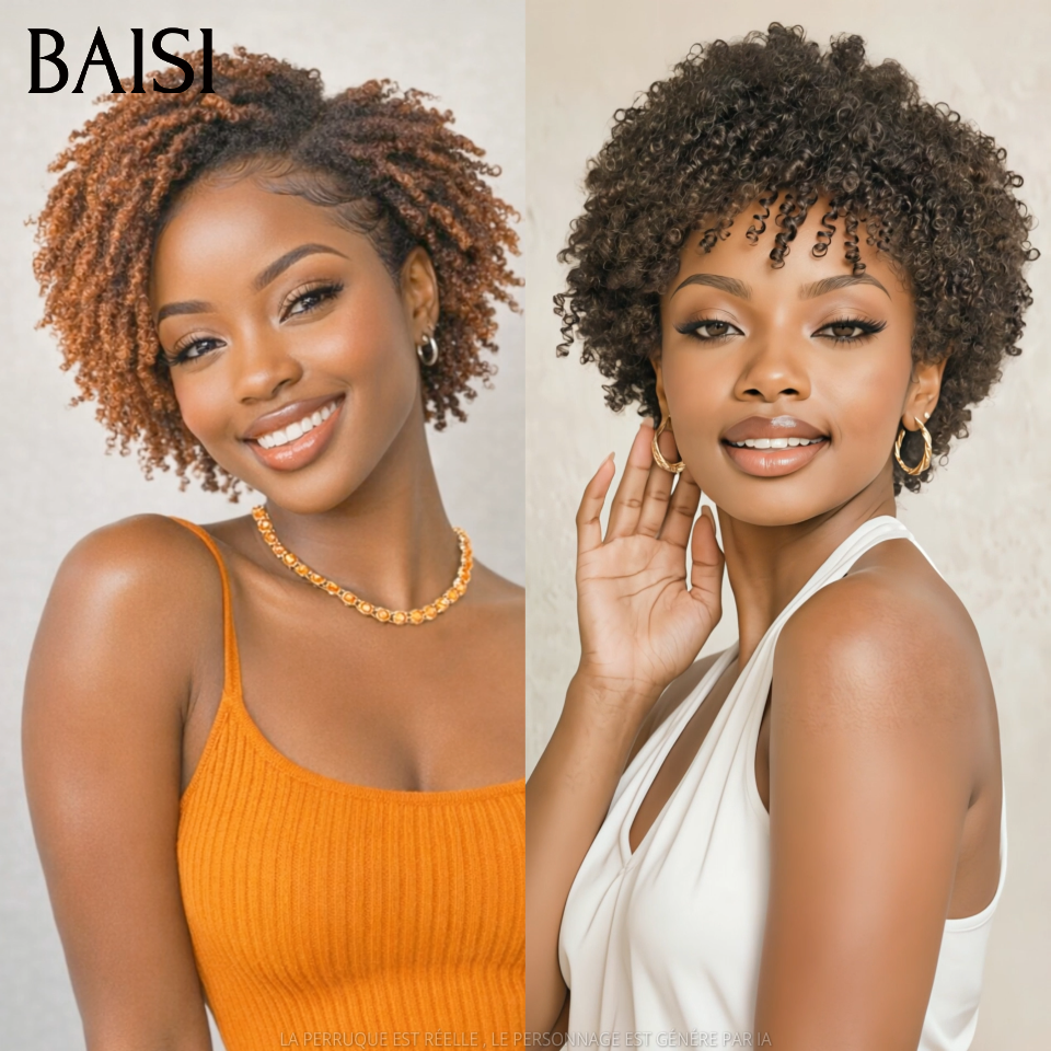 BAISI 2 pixie perruques afro curly 85€ ou Lot de 3 perruques 278€ ou 2 perruques 150€ en 100% vrais cheveux humains MP50