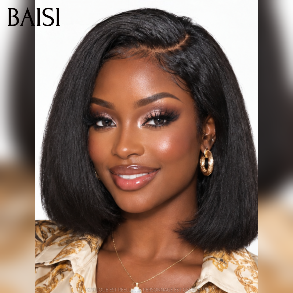BAISI 13x4 Lace Lot de 2 Perruques Kinky Straight 10 Pouces 159€ Couleur Marron + Noir 1B et 1B/4# Forte Demande en 100% Cheveux humains Déjà en France Livraison 48H