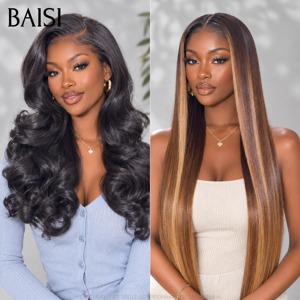 BAISI 1 acheté + 1 offert 199€ 13X4 Lisse 4#27#Mixte Miel 20 Pouces et Body wave 20 Pouces en 100% vrais cheveux humains