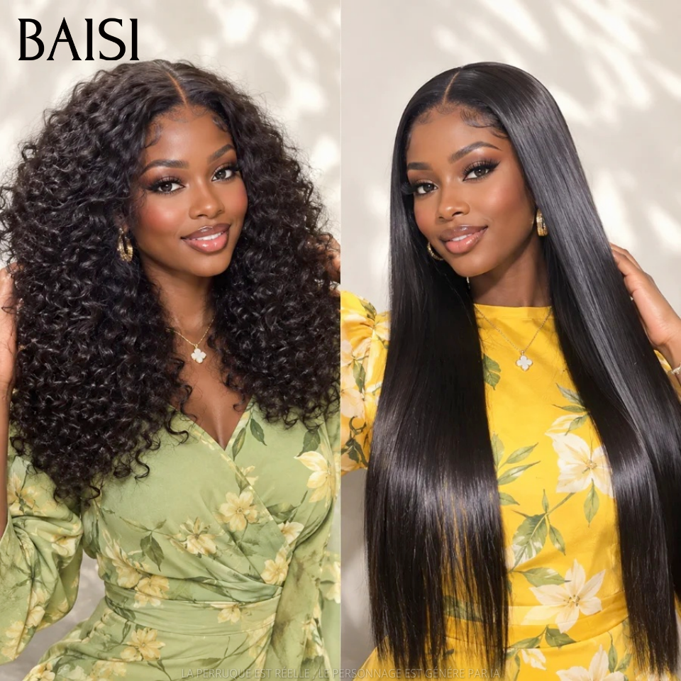 BAISI Achetez 1 + 1 Gratuite = 169€ 13x4 lace frontal Lisse et curly wave 18 Pouces en 100% vrais cheveux humains