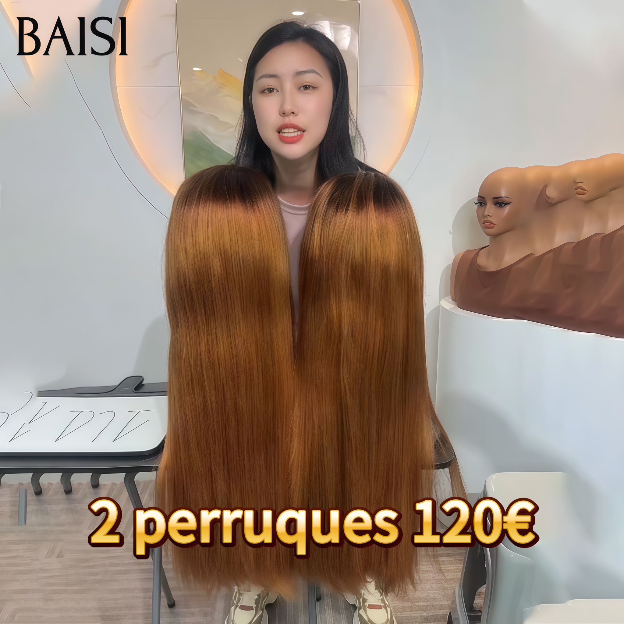 BAISI promo 2 perruques 120€ 8 Pouces 13X4 lace frontal Perruque Bob Lisse en couleur Marron en 100% Cheveux Humains