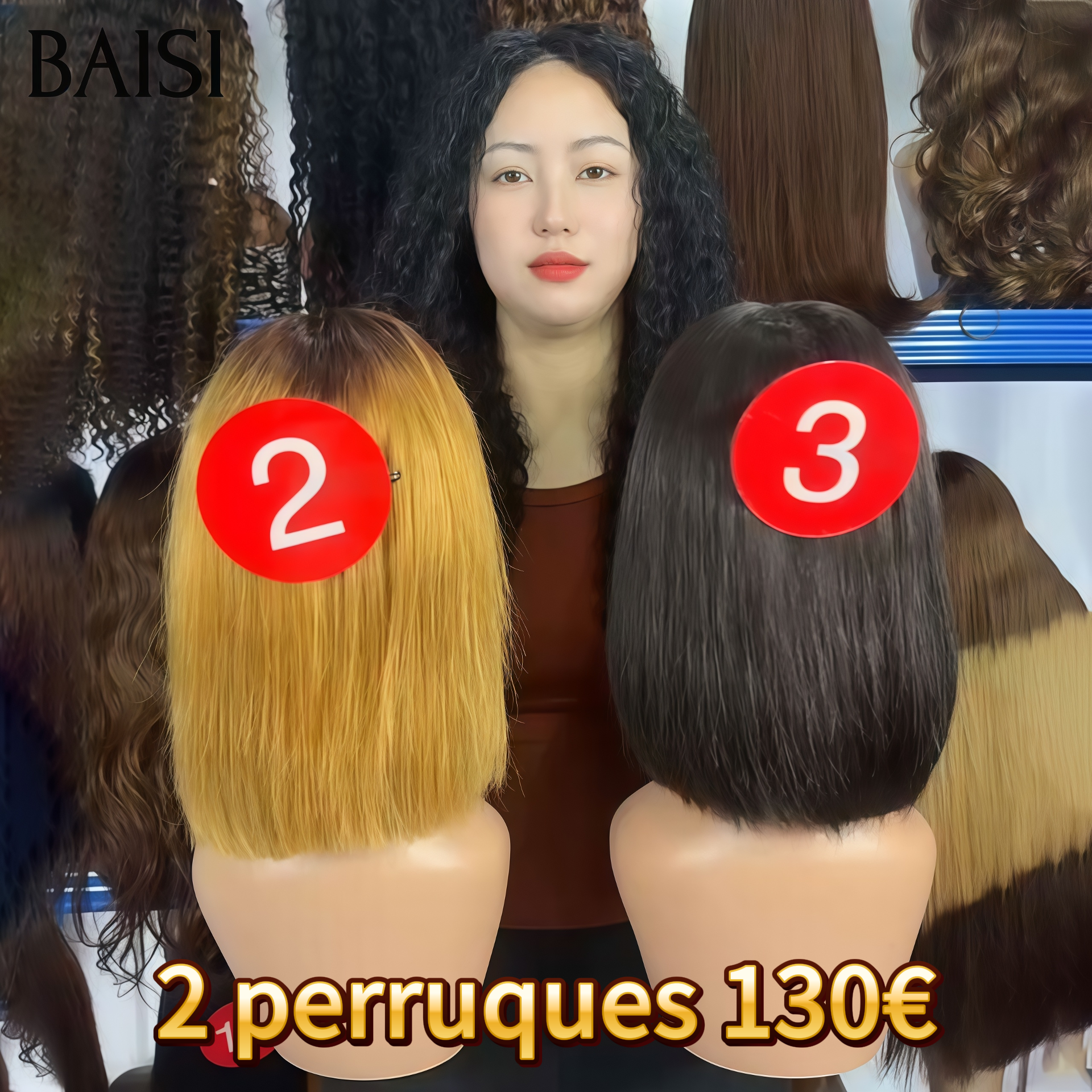 BAISI pour revendre 2 perruques 130€ 4x4 lace closure Lisse BOB 8 pouces NOIR et Miel en 100% vrais cheveux humains