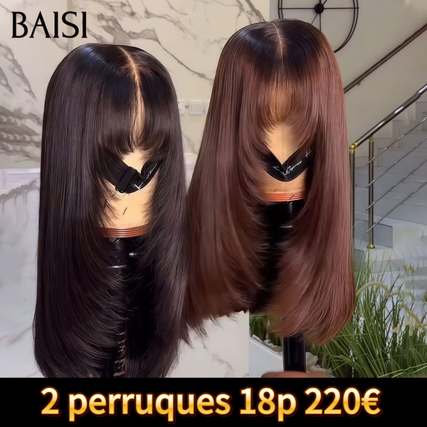 BAISI perruque Vietnam Hair Lisse Bob avec frange 2 Perruques 18 pouces Moitié Prix Haute Qualité 250% Densité NOIR SDD BONE Straight en 100% Cheveux Humains MP50