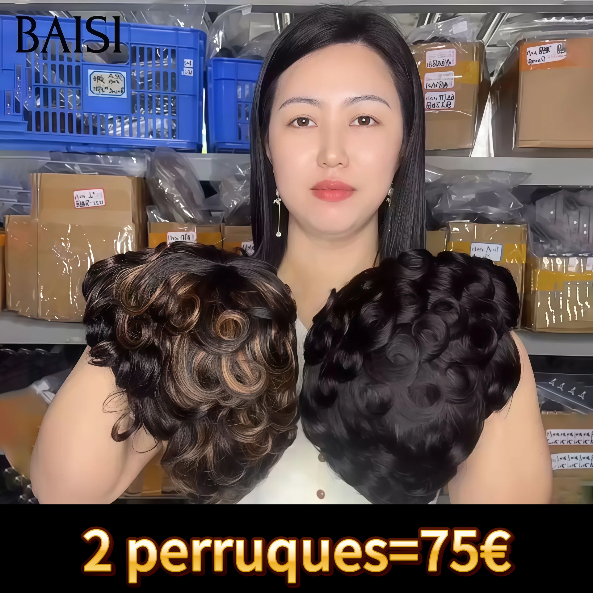 BAISI 2 Perruques Chioma Flash Offer 75€ Vente en gros sans colle pixie finger wave Fabriqué à la Machine en couleur 1B30# ou 1B# en 100% vrais cheveux humains BS60