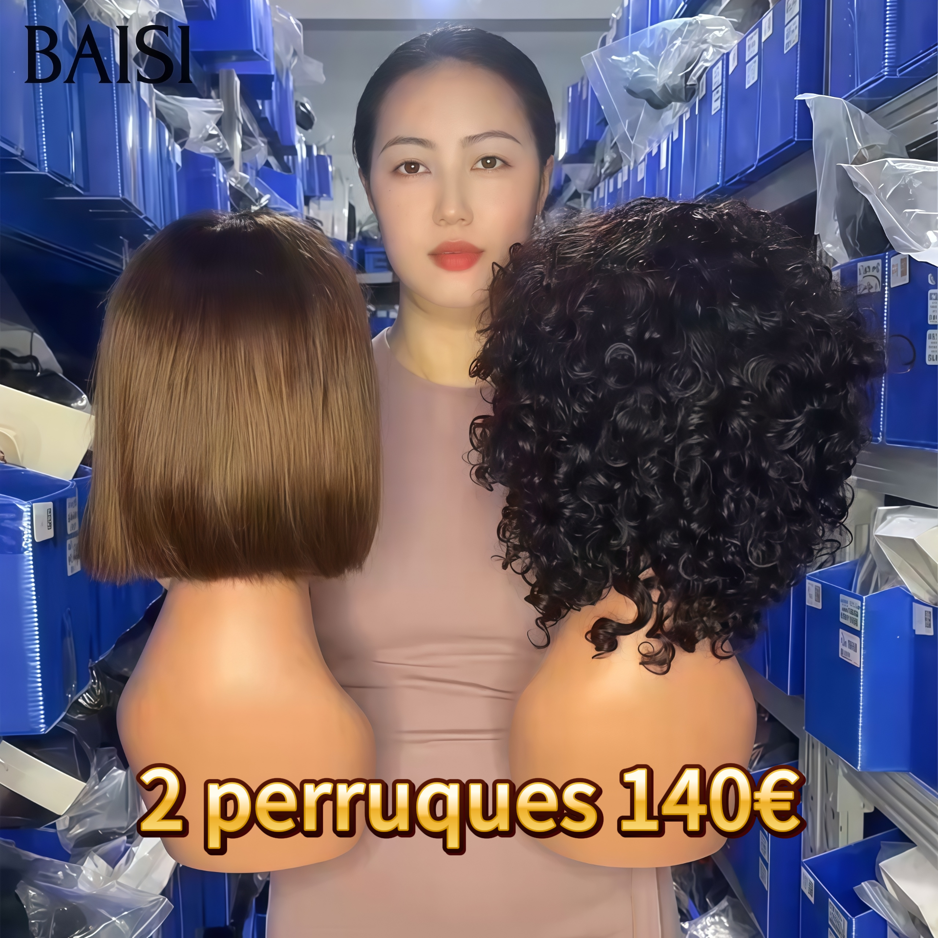 BAISI 2 perruques pixie Offre spéciale 140€ 4X4 lace closure lisse 10 pouces marron 1BT4# et sans colle bob avec frange water wave en 100% vrais cheveux humains