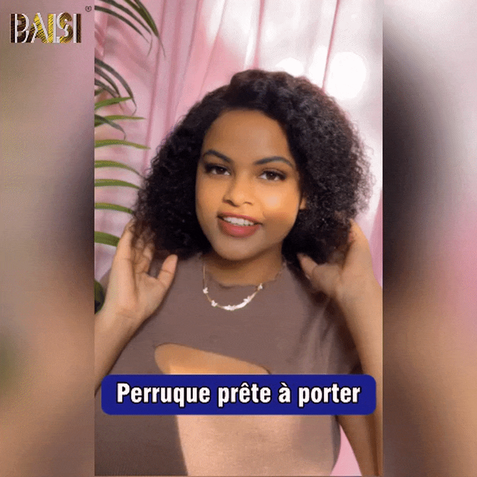 BAISI 13x4 Perruque Bob Deep Wave 8 Pouce 85€ en Noir Sans Colle Lace déjà couper Facile à Porter en 100% Cheveux Humains D