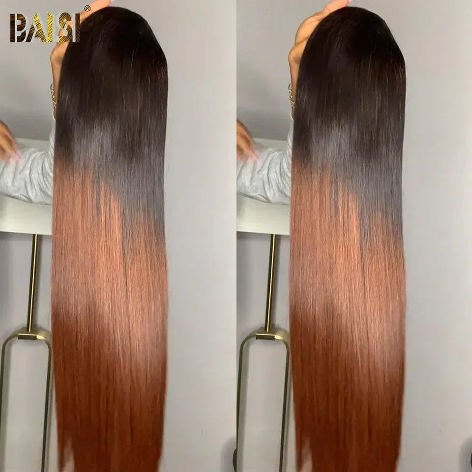 BAISI 2X6 Luxury Straight Wigs in Brown and Black color 1BT30# A1 Made by hair double drawn locks volume more than 20 years of use
