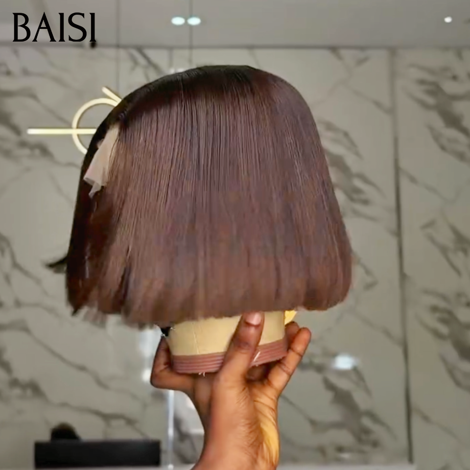 BAISI 2X6 lace Lot 4 Perruques BOB 100% Vietnam Hair 8 Pouces 299€ Ou Perruque Bob Lisse Couleur Noir et Marron 1B/4# Très Bonne Qualité