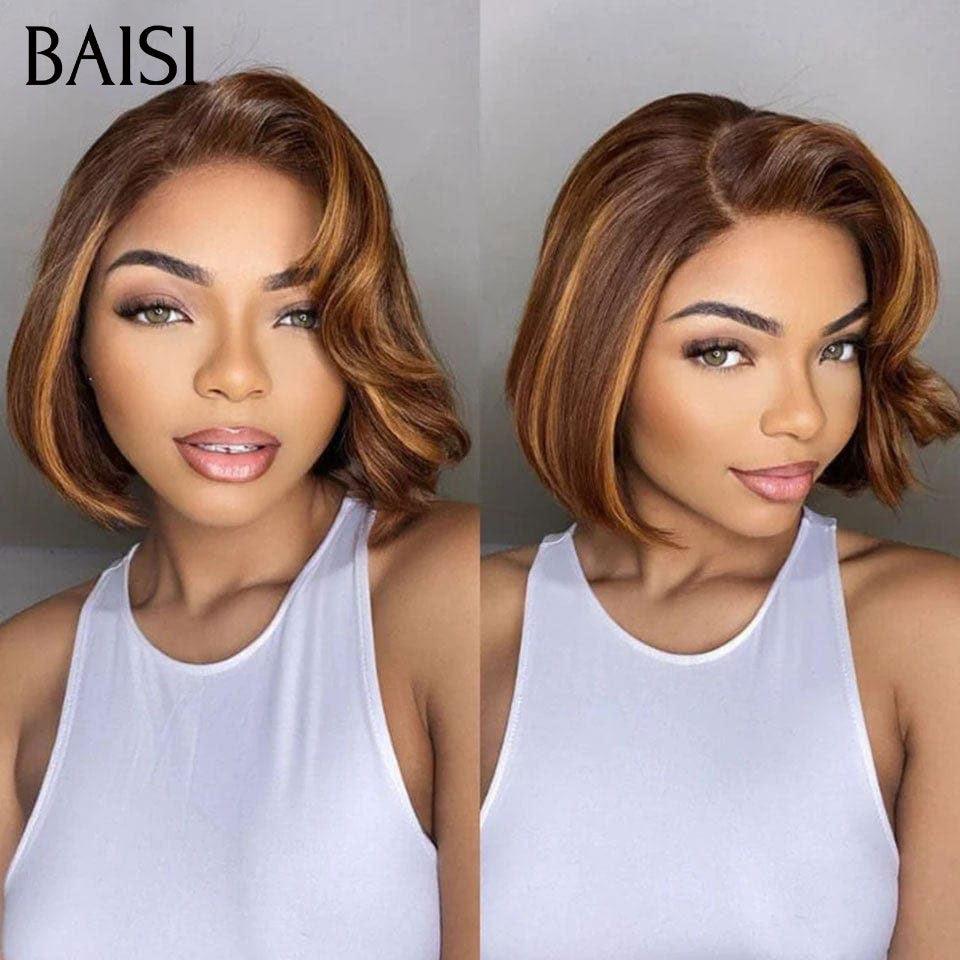 BAISI Perruque de Luxe haut de gamme 13x4 Raw Hair mixte 4/27 wave 8 pouce ou pixie Marron 76€ Pré-plucked Pas Besoin de Colle en 100% Raw Hair Lace déjà couper CODE: FR20