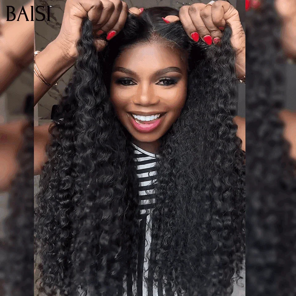 BAISI 13x4 Frontal Perruques de Luxe Curly volume 350% densité 24 pouce 219€ A1 Fabriquées par les cheveux double drawn mèches vièges plus de 20 ans d' utilisations FR38