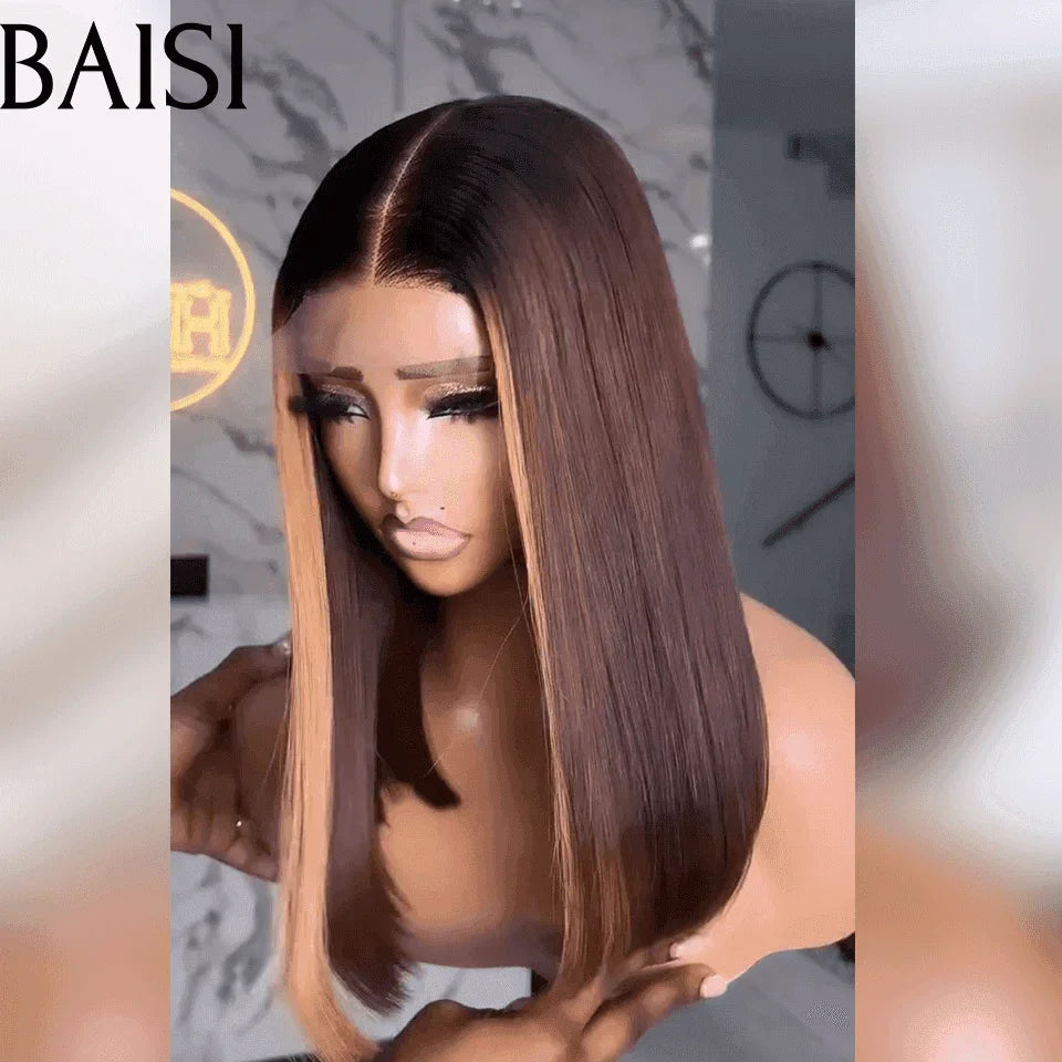 BAISI 2X6 Lace Brown Square Wig #4MIX#27 300% Densidade em 100% Cabelo Humano