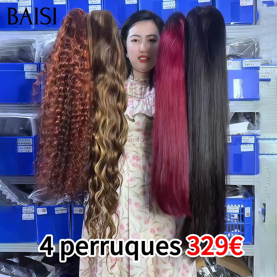 BAISI Offre spéciale 4 perruques 329€ 4 styles de perruques différents et Différentes couleurs en 100% vrais cheveux humains