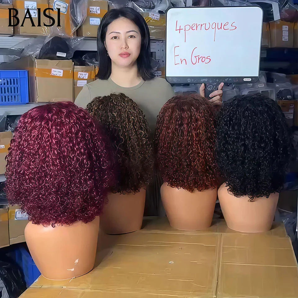 BAISI 13X4 Luxus-Frühlingsperücken mit lockigen Wellen in der schwarzen Farbmischung Honig 1B#27#A1. Hergestellt aus doppelt gezogenem, reinem Haarvolumen aus 100 % Echthaar