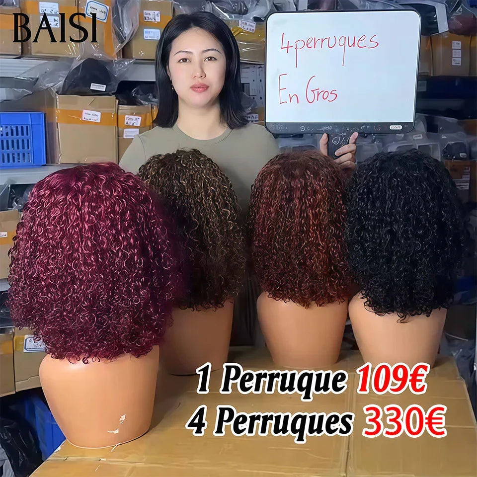 BAISI 13X4 Luxus-Frühlingsperücken mit lockigen Wellen in der schwarzen Farbmischung Honig 1B#27#A1. Hergestellt aus doppelt gezogenem, reinem Haarvolumen aus 100 % Echthaar