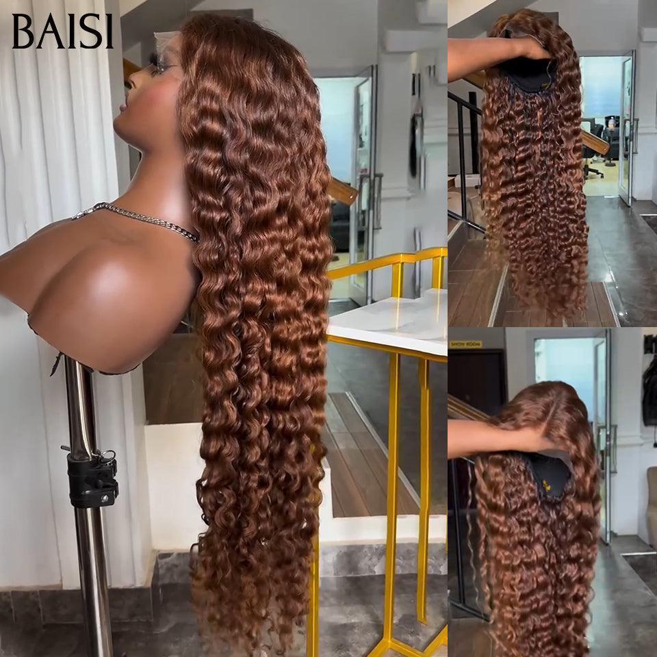 BAISI Achetez 2 perruques minimum au prix d'usine fournisseur 13x4 Frontal Lace Perruque Bouclé deep wave En Couleur Marron #4 (Pas Besoin de Code)