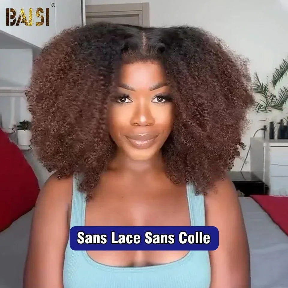 Peruca BAISI Afro Curly Wave 18 polegadas 1BT4 # no topo de gama com cabelo natural de bebê sem renda sem cola 100% cabelo vietnamita 300% densidade mais de 20 anos de uso BS120