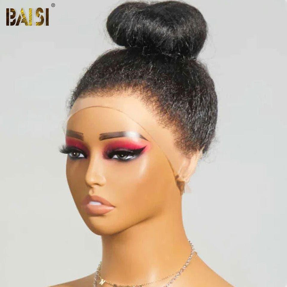 BAISI 360 peruca de renda Kinky Straight em high end com cabelo de bebê natural 100% cabelo humano real 4C linha fina