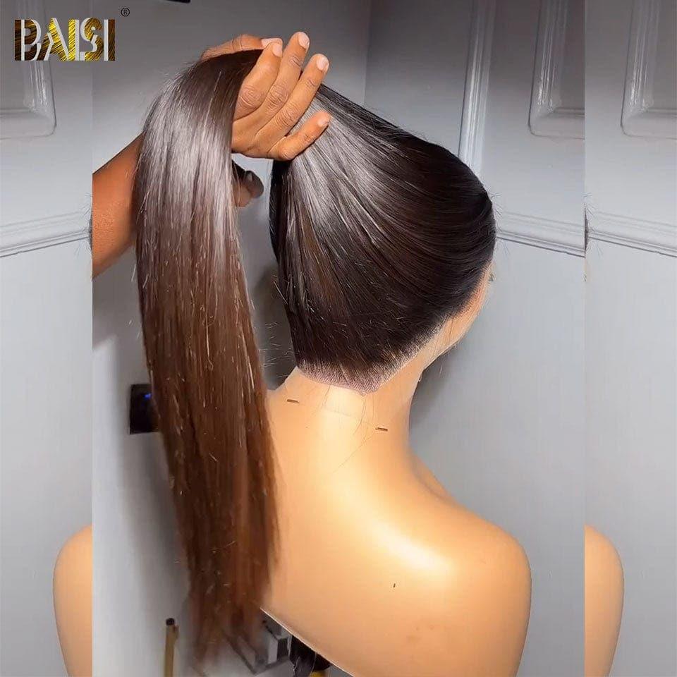 BAISI 360 Lace Straight Human Hair Chignion Hairstyle Wig