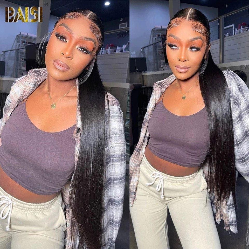 BAISI Wig Upgrade Invisible Strap 360 Frontal Smooth Wig Adjustable invisible and adjustable cords Pre-plucked No Glue Needed 250% density in 100% Raw Hair Lace already cut
