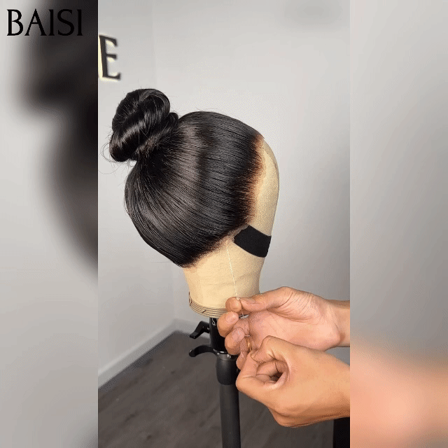 BAISI Wig Upgrade Invisible Strap 360 Frontal Smooth Wig Adjustable invisible and adjustable cords Pre-plucked No Glue Needed 250% density in 100% Raw Hair Lace already cut