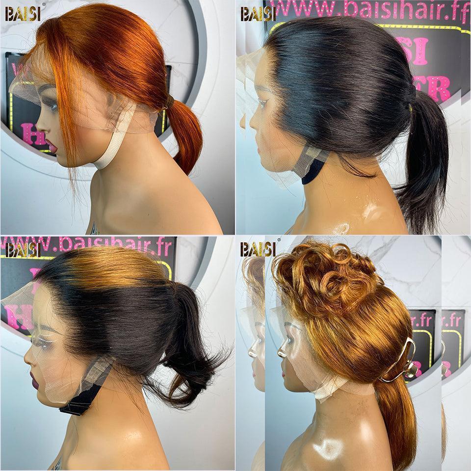 BAISI Perruque Full Lace 100% Cheveux Naturels Pixie Full Lace Lisse en 4 Couleur en 100% cheveux humains