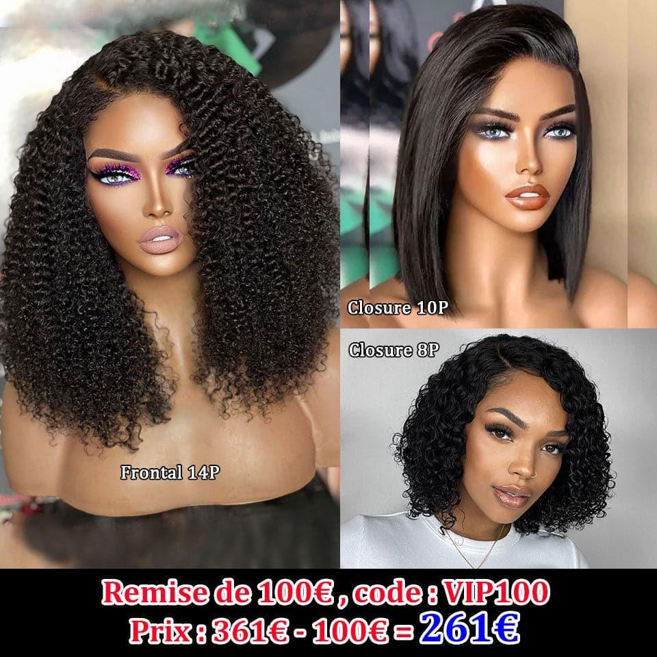 BAISI 3 Perruques bob 261€ Noir Sans Colle Facile à Porter ou Prix black friday 139€ 20P 065C ou 13X4 lace Naturelle wave Marron 20 Pouces en 100% vrais cheveux humains Code : VIP100