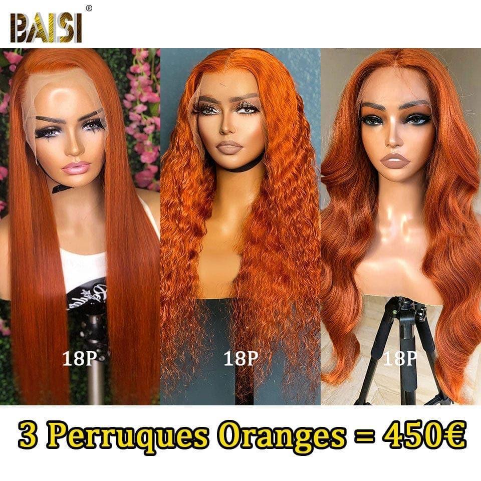 BAISI HAIR FR 2 Perruques en Gros 139€ 4x4 lace closure Lisse BOB 10 Pouces ou Lot De 3 Perruques En Couleur Orange 450€ En 100% Cheveux Humains