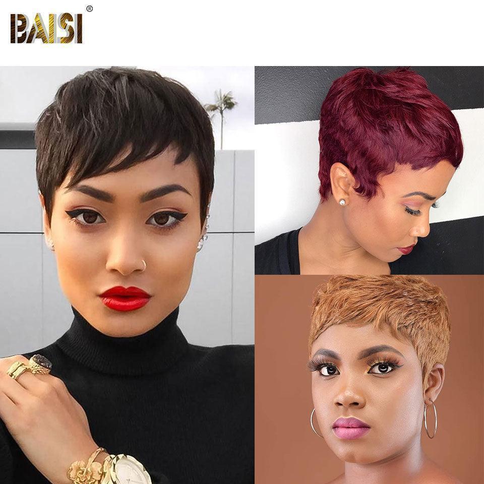 BAISI 2 Courte 76€ pixie ou Pour 3 Perruques Vente Combinée 79€ 100% Cheveux Humains Fabriqué à la Machine