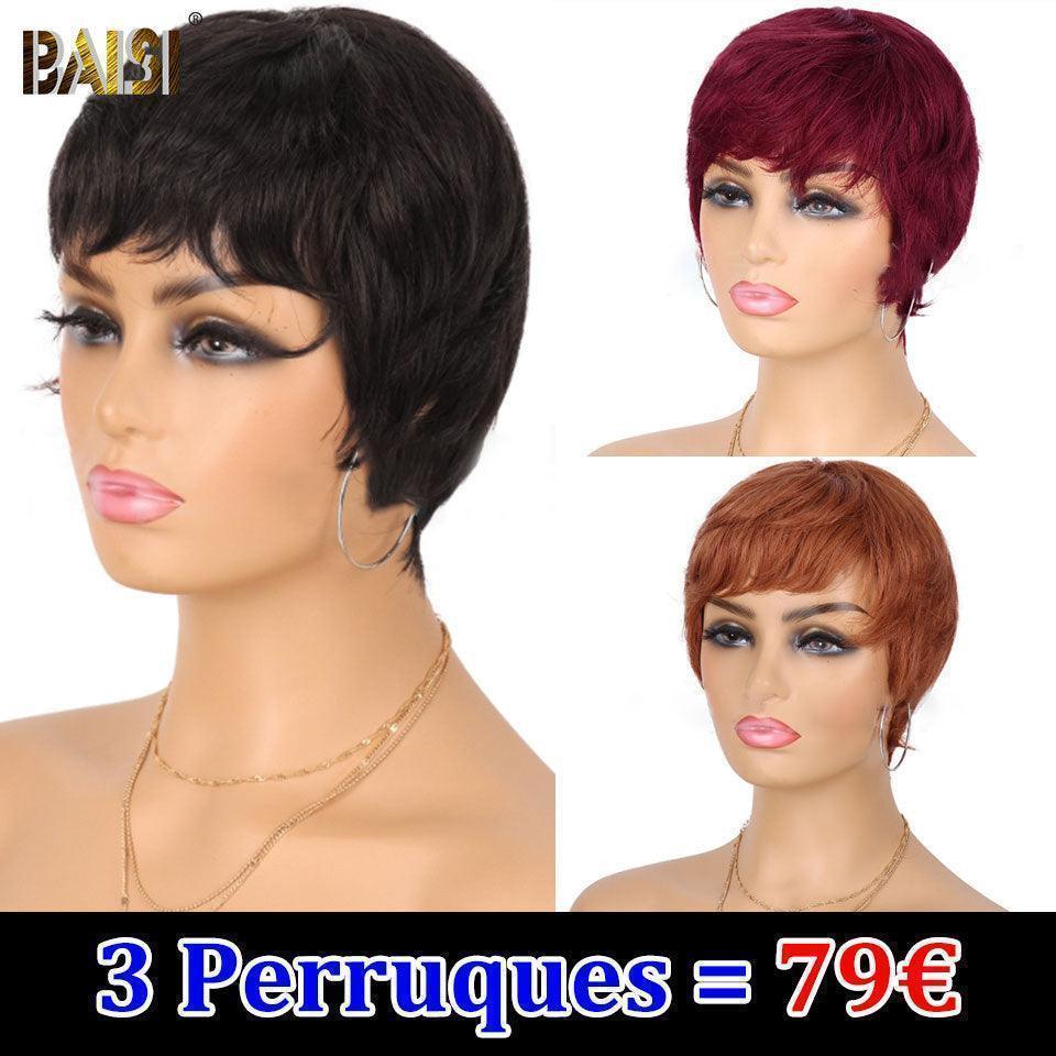 BAISI Moitié Prix Sans lace afro curly 50€ Vente Combinée A 79€ Pour 3 Perruques 100% Cheveux Humains Fabriqué à la Machine MP50