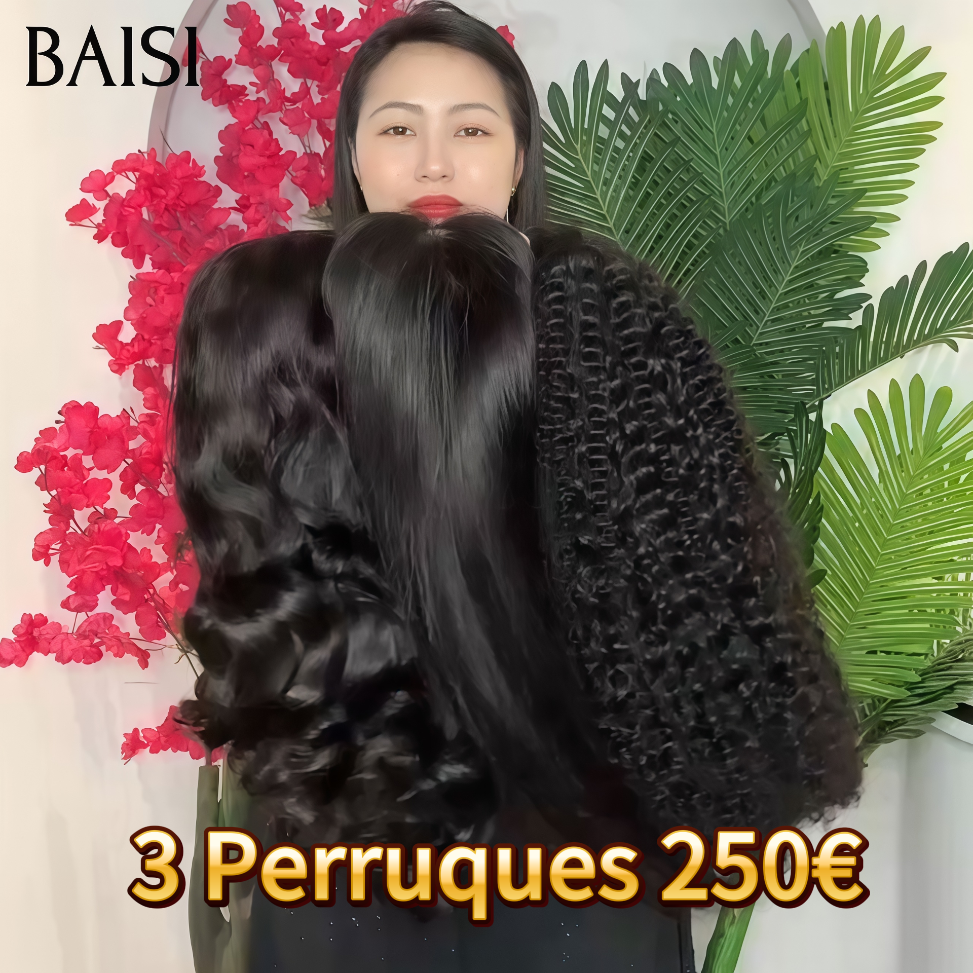 BAISI 3 Perruques 250€ Vente en gros 13X4 lace frontal 20 Pouces curly wave et 4x4 lace closureLisse et et Body wave en 100% vrais cheveux humains