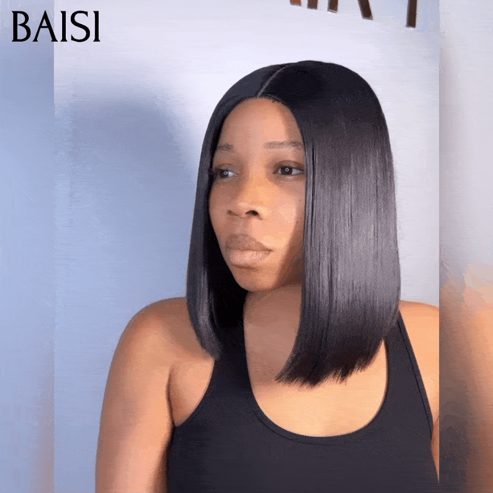 BAISI Grand SOLDES TVA 0€ 115€ 12 Pouce SDD BONE Straight 300% densité 100% Vietname Hair 2x6 Lace Closure Perruque Lisse En 100% Cheveux Humains Vietnam Hair FR38