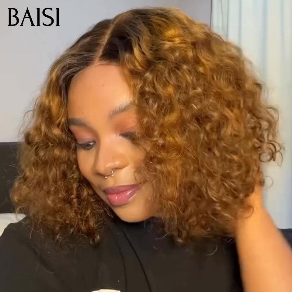 BAISI 6 Perruques 339€ 13X4 afro curly et 2X6 lisse 1BT27# 8 pouces et bob avec frange et T part afro curly 1BT30# en 100% Cheveux Humains BS65