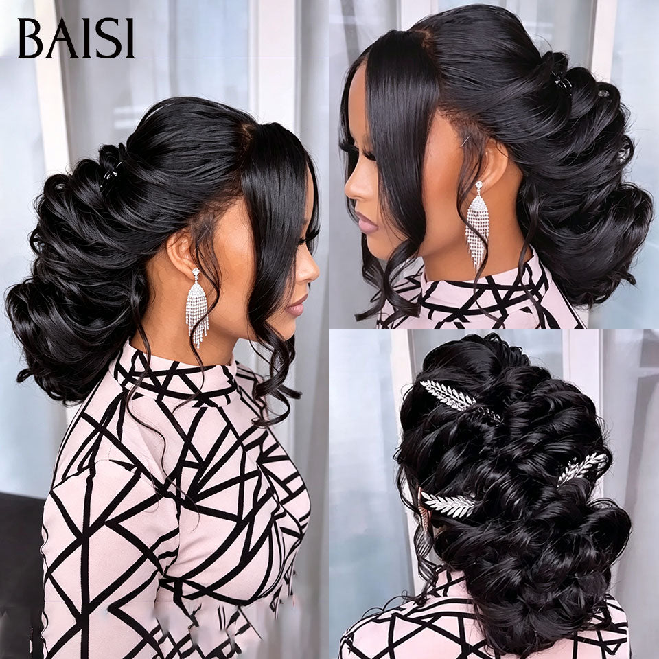 BAISI Coiffure de luxe Joa Perruques Mariage noir Prête à porter chignon et personalisation comme sur la vidéo 100% identique avec lace frontale événement spécial BS120