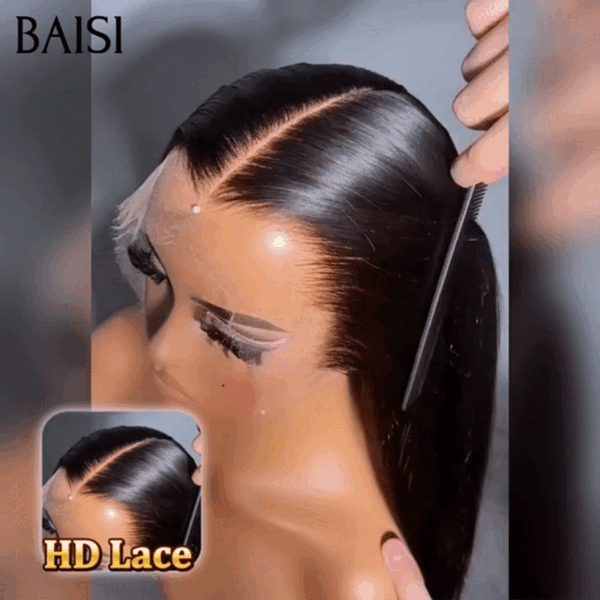 BAISI 13X4 HD invisible Lace frontal Perruque Promo 99€ pour revendre long lisse en NOIR 100% Raw Hair en 100% vrais cheveux humains