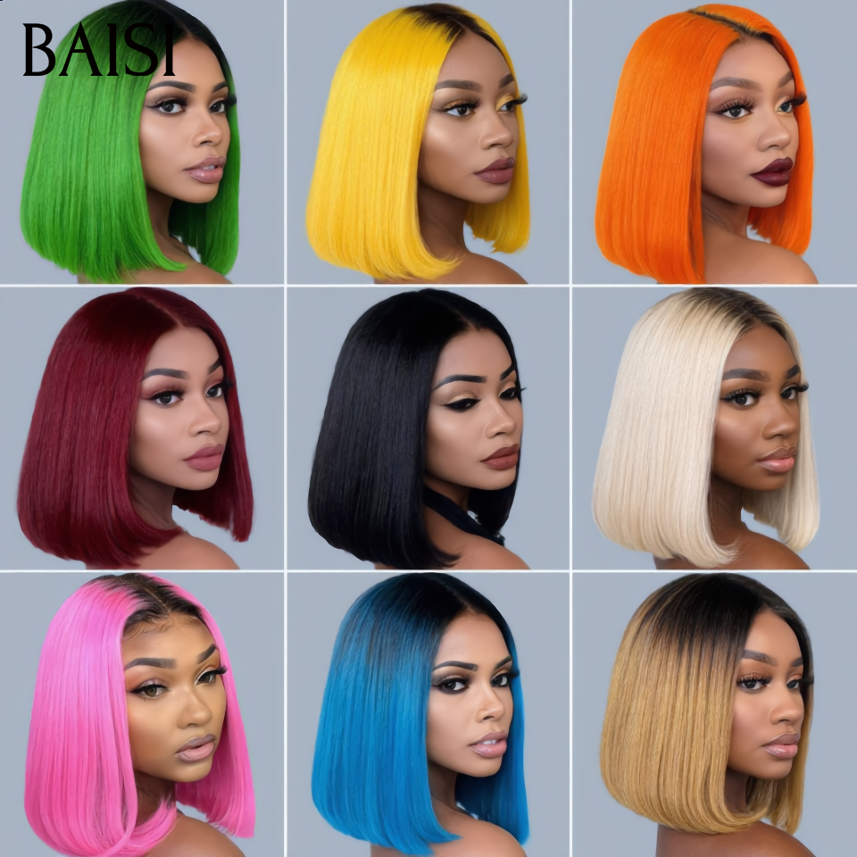 BAISI Frontal de encaje 13X4 bob liso coloreado en 100% cabello humano