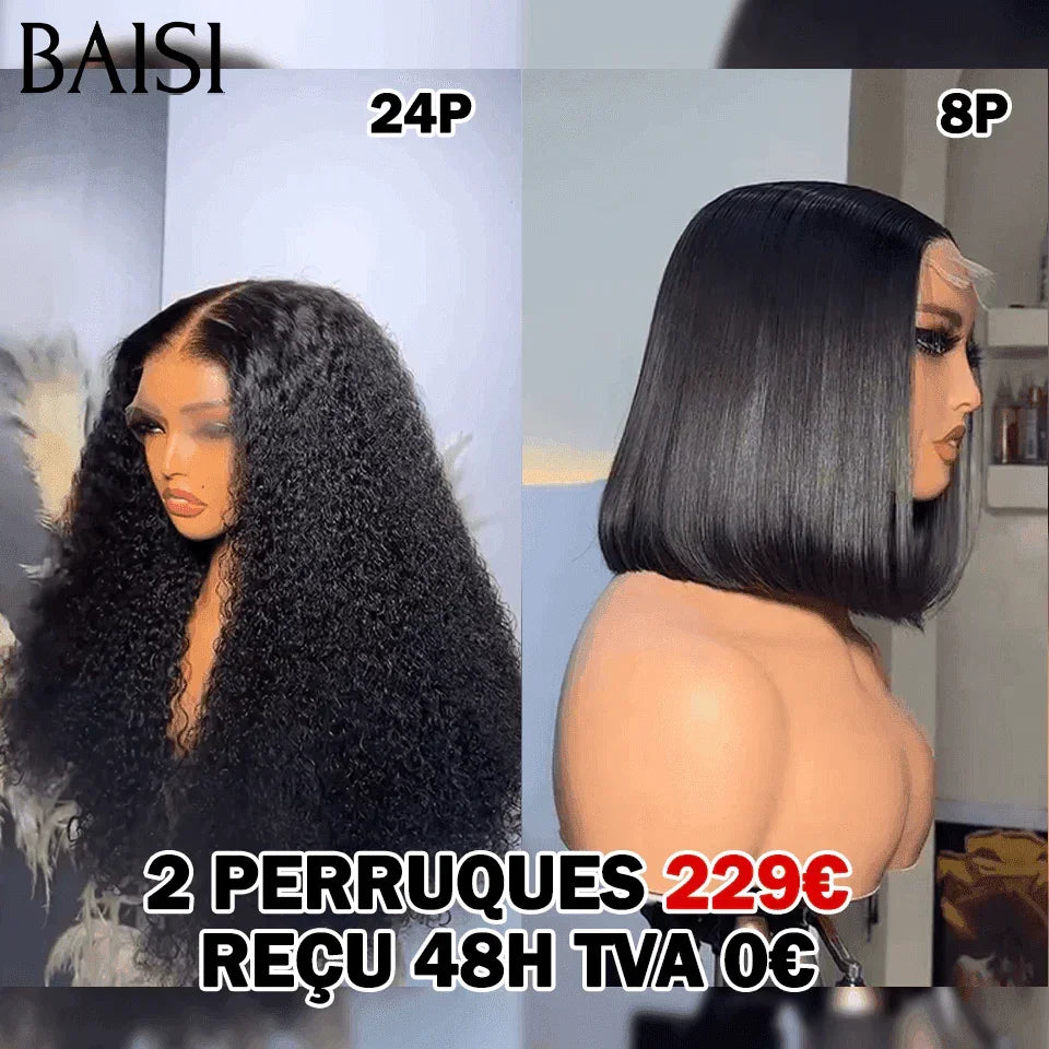 BAISI Moitié Prix -50% 2 perruques 229€ ou 3 perruques 269€ en France Reçu 48 TVA 0€ 100% vrais cheveux humains