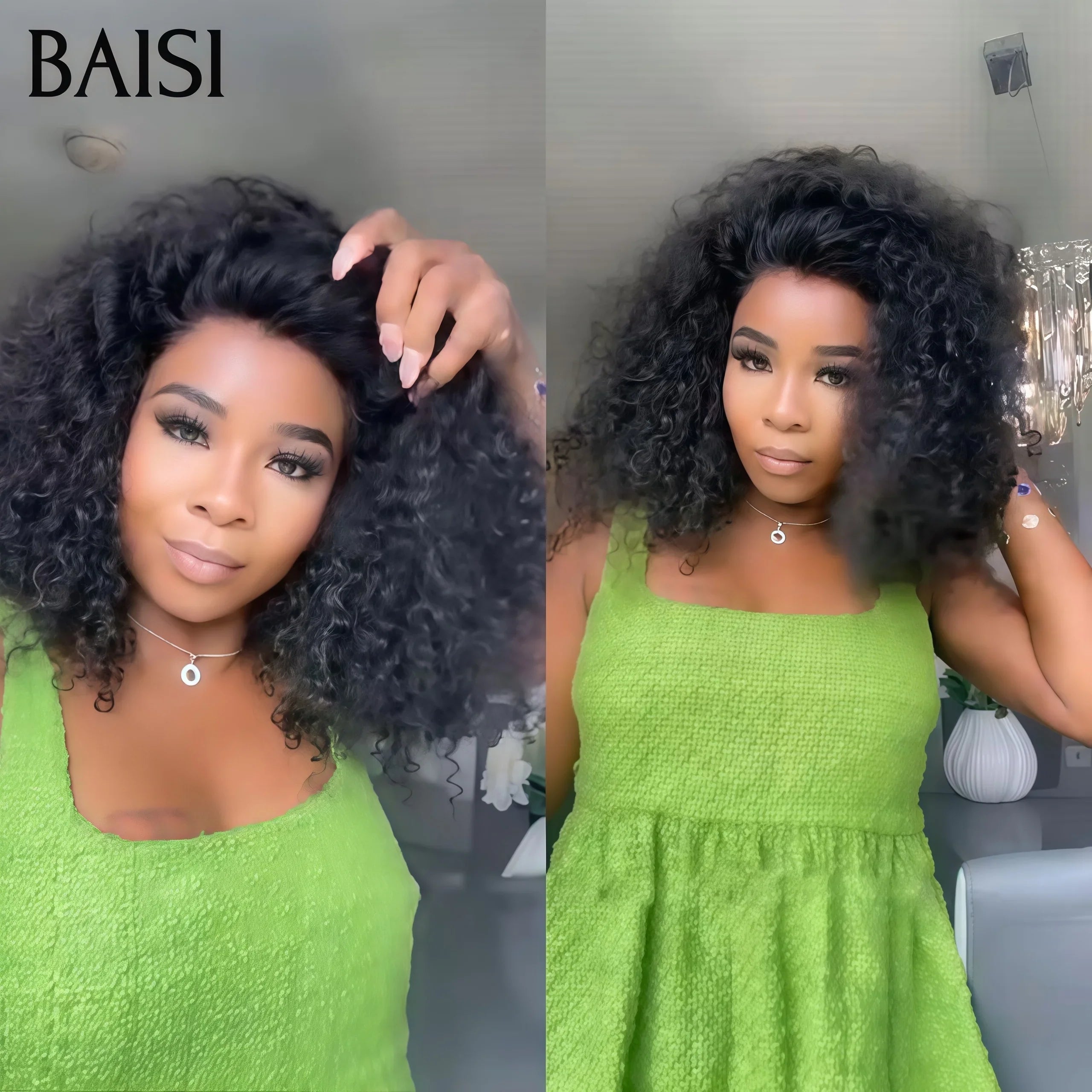 BAISI Promo Perruque Sans Colle 13X4 Curly Noir Pré-plucked Pas Besoin de Colle 12 Pouces 130€ en 100% Cheveux Humains FR20