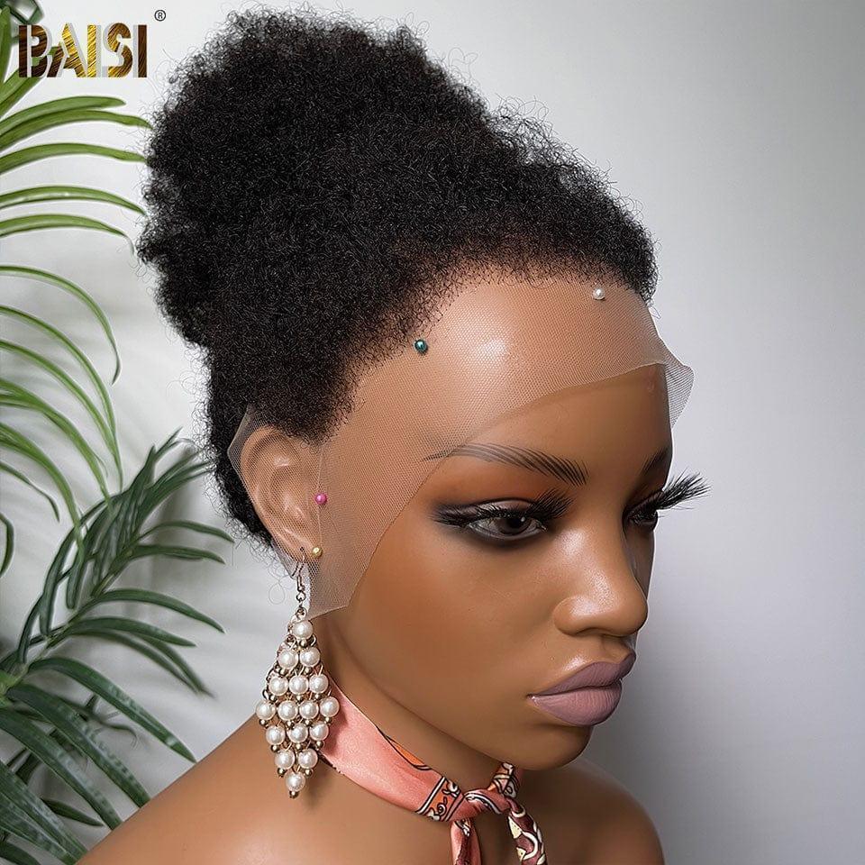 Peruca BAISI com renda 13X6 coque afro encaracolado 18 polegadas pré-arrancado linha fina 4C 100% cabelo cru