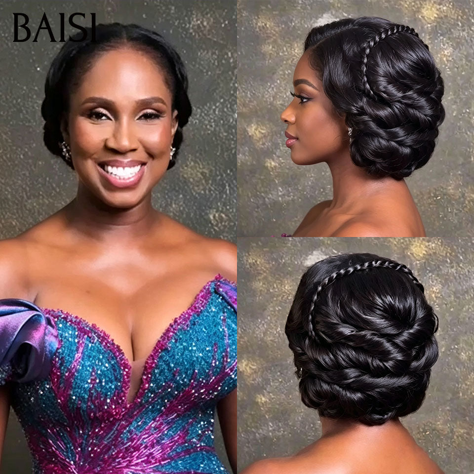 BAISI Coiffure de luxe Alani Perruques Mariage noir Prête à porter chignon et personalisation comme sur la vidéo 100% identique avec lace frontale événement spécial