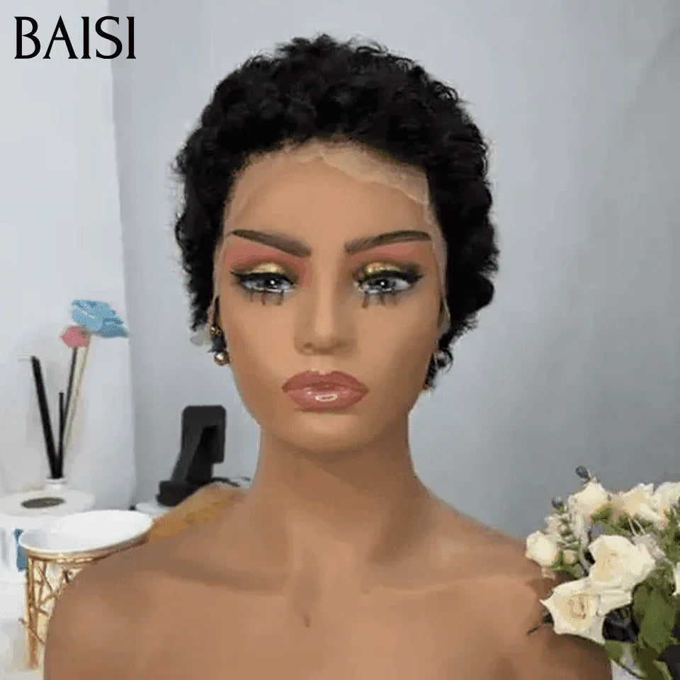 BAISI Offre Flash Chioma avec Frontale 58€ ou 13X4 lace Frontal Perruque Pixie vague En Couleur noir en 100% Cheveux Humains #996