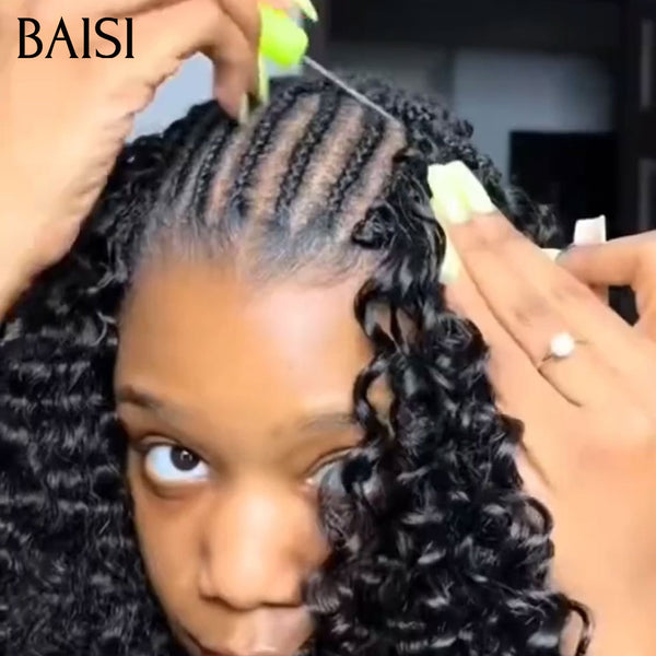 BAISI Extensions Plumes Cheveux Humains Noir en Crochet Texture Curly Wave Installation Etape par Etape Facile et Simple Rendu Impeccablement naturel en 100% Cheveux Humains