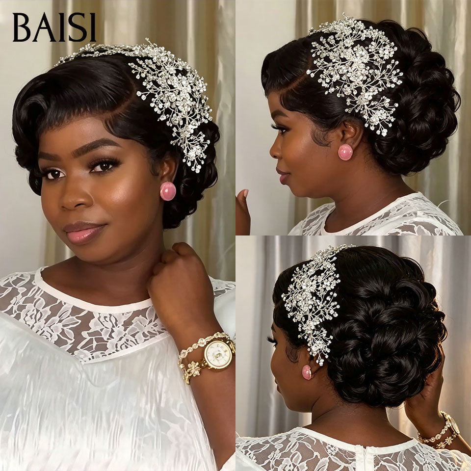 BAISI Coiffure de luxe Jacqueline Perruques Mariage + Accessoires gratuits Prête à porter chignon et personalisation comme sur la vidéo 100% identique avec lace frontale pour mariage ou événement spécial BS120