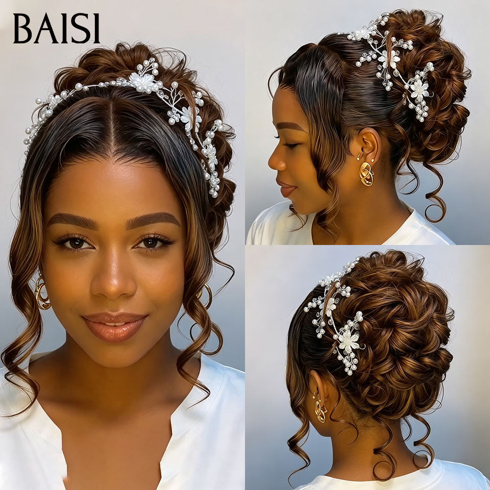 BAISI Coiffure de luxe Belinda Perruques Mariage noir Prête à porter chignon et personalisation comme sur la vidéo 100% identique avec lace frontale événement spécial en couleur 1BT4#