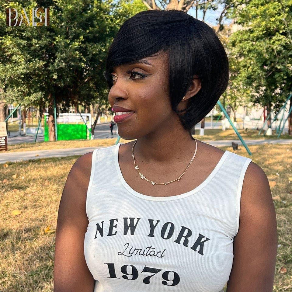 BAISI pixie wig Louise yes with lace 13X4 lace Body wave BLACK Mixed honey 22 inch 268€ or pixie without glue F-9188 100% human hair