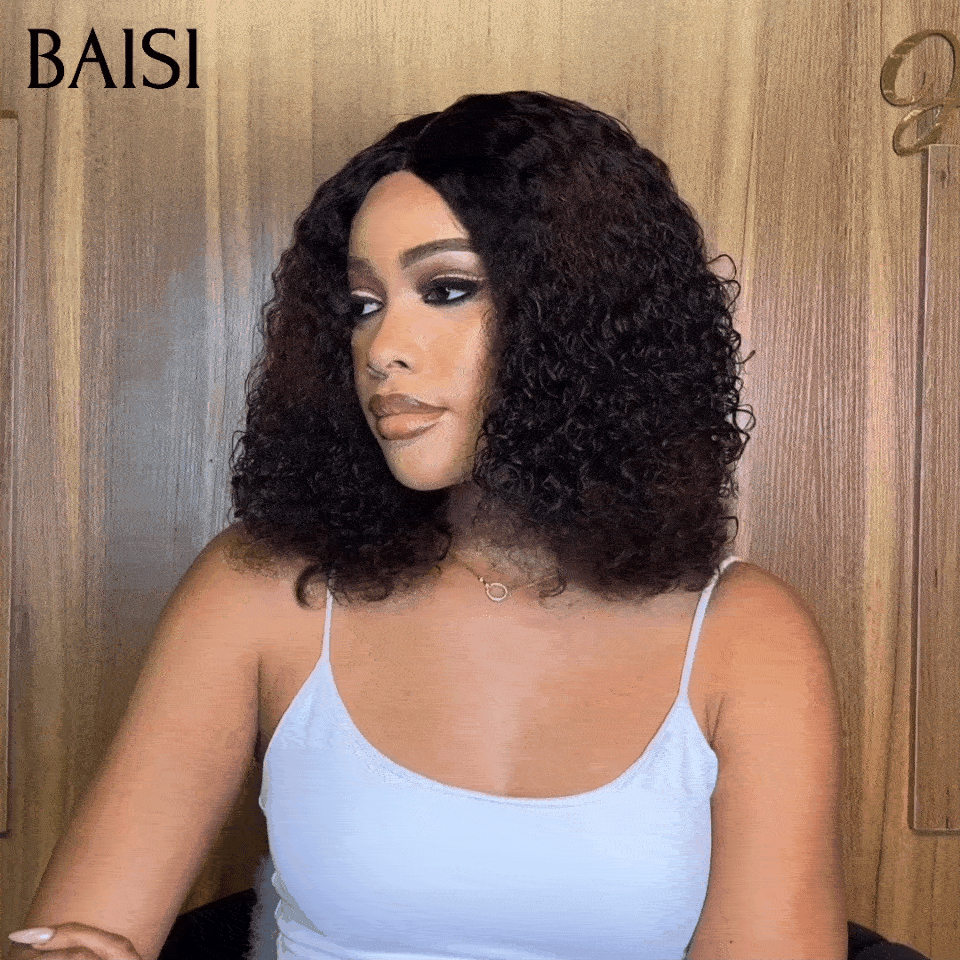 BAISI Grande SOLDES TVA 0€ 300% Densité Sans Colle 4X4 Closure Perruque Naturelle Curly 12 Pouce 95€ Lace déjà couper Facile à Porter en 100% Cheveux Humains FR38