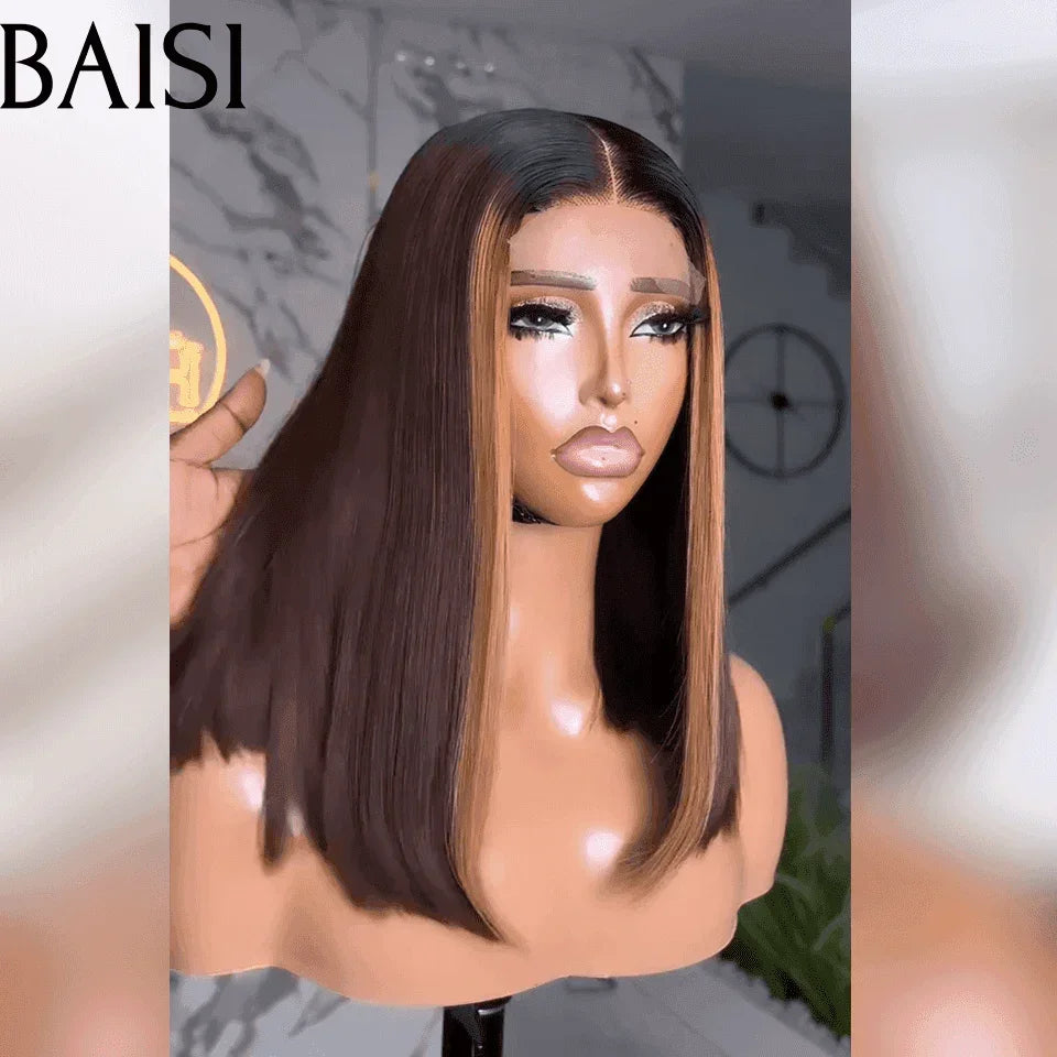 BAISI 2X6 Lace Brown Square Wig #4MIX#27 300% Densidade em 100% Cabelo Humano